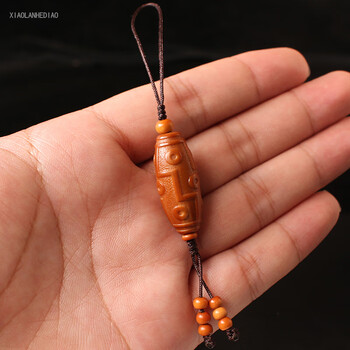 漫居霄 橄榄核雕刻九眼天珠单籽挂件手串复古脖挂顶珠腰珠吊坠项链绳