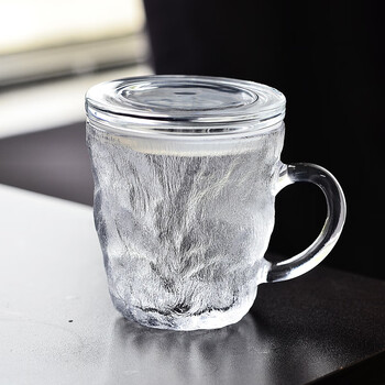 迪乐贝尔官方品牌旗舰日式冰川纹玻璃水杯子带盖把手女生家用ins风高