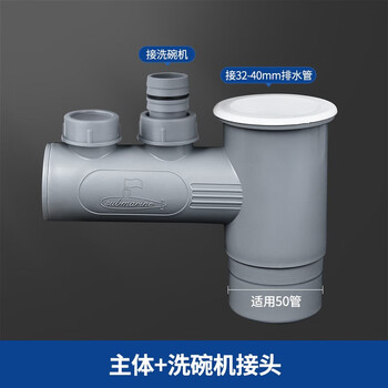 潜水艇(Submarine)厨房洗菜盆下水管配件 净水器洗碗机水槽排水四通 【50管】水槽+洗碗机/溢水管