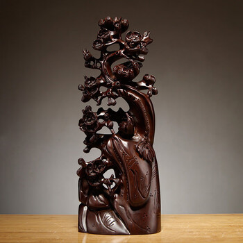 木年年有鱼根雕荷花雕刻摆件红木家居装饰工艺品开业乔迁送礼 精雕喜