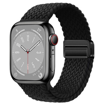 适用于Apple watch系列编织磁吸可调节表带Ultra/8/se创意透气金属扣回环表带 【黑色】磁吸表带 42/44/45/49MM 表盘通用