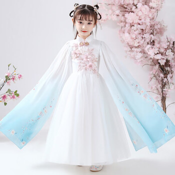 古装超仙轻纱唐装仙女公主裙小女孩民国风裙子礼服表演服云锦纪110