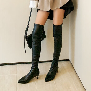 款过膝靴女高跟长筒靴弹力靴2022秋冬麂皮绒加绒尖头长靴大腿靴女靴子