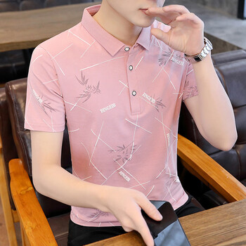 纯棉短袖男士2023夏季新款翻领polo衫潮牌半袖夏装上衣 we-2357粉色