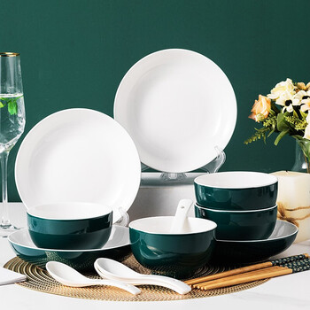 尚行知是景德镇日常家用陶瓷餐具ins北欧釉下彩碗碟套装4碗4盘4勺4筷