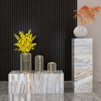 客厅落地摆件大件装饰品玄关电视旁展示台石柱石墩雕塑底座摆台