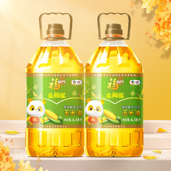 福临门 食用油 非转基因压榨玉米油6.18L×2桶