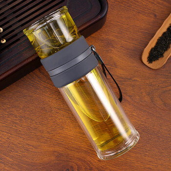 诵诎亚泰双层玻璃杯茶杯大容量茶水分离泡茶办公室便携男士水杯子灰色