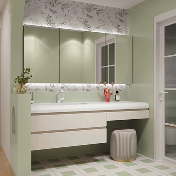 凸凸卫浴北欧可丽耐肤感一体盆浴室柜组合橡木洗脸洗手盆梳妆台定制