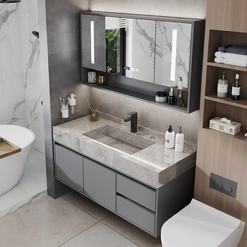 达尔奇浴室柜岩板一体盆卫生间智能洗漱台简约现代实木洗手台盆柜组合
