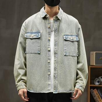 nasalike牛仔外套男潮牌春秋季款日系复古感水洗做旧褂子痞帅工装夹克