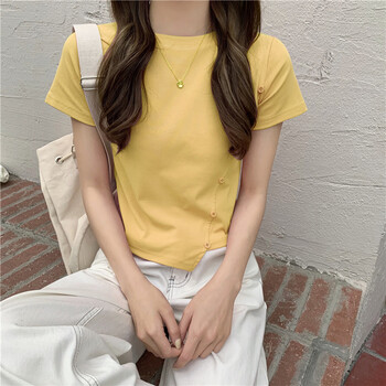 少女生t恤短袖宽松t露肚短袖漏肚子肚脐t恤短款上衣夏季不规则开叉