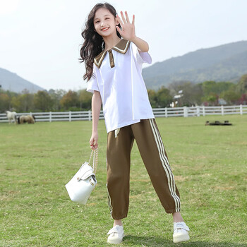 荷棠梦小女孩衣服912岁小学女学生夏季新款套装10女童短袖运动套装潮