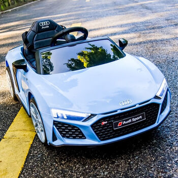 r8儿童电动车双驱四轮带遥控汽车可坐人摇摆婴儿玩具充电童车 浅蓝色