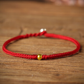 拾纯首饰手作手链手工编织本命年红绳手链女情侣手绳黄金转运珠手红色