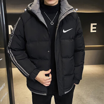 耐克棉衣男冬季新款加肥加大休闲连帽外套青年男士运动羽绒棉服黑色