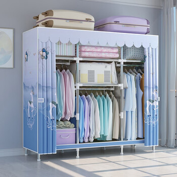 皇冠达单人简易衣柜卧室布衣柜全钢架钢管加粗加固组装出租房用布艺