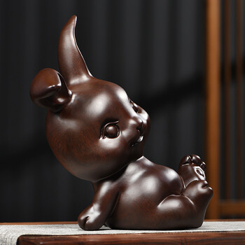 嘉鑫辉煌黑檀木雕摆件小兔子实木头雕刻动物生肖可爱女孩生日礼品桌面