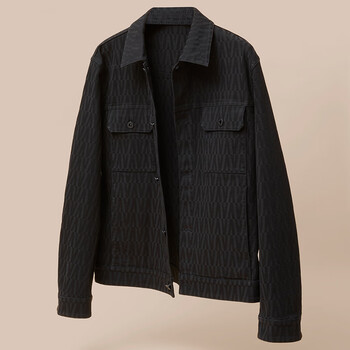 利郎轻时尚男装【肌理提花】夹克男易打理翻领青年通勤耐水洗牛仔外套 黑色 XL (175)