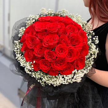 欣尚鲜花速递33朵红玫瑰花束生日礼物告白送女友老婆女神全国同城配送送货上门33朵红玫瑰满天星花束 图片价格品牌报价 京东