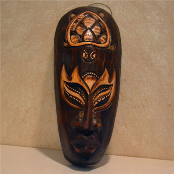东南亚风格壁饰挂件泰国木雕非洲脸谱面具创意复古酒吧酒店装饰20cm长
