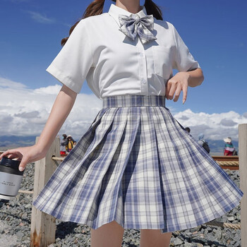 萝美酱jk制服春秋全套女生秋冬短裙学院风秋冬JK裙百褶裙裙子半身裙女装 温柔格裙+短袖衬衫+领结 2XL