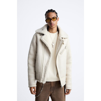 zara秋冬男装加厚皮毛一体双面夹克外套机车款羊羔毛3548300251米白