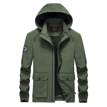 桑晴夹克外套男年春秋中年冲锋衣宽松工装立领夹克秋装男上衣军绿色