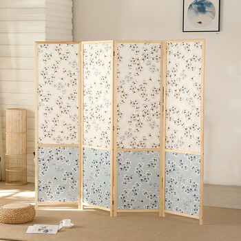 煦悦实木布艺屏风隔断玄关现代简约移动屏风帘客厅书房卧室餐厅酒店宾馆养生店铺玄关隔断墙新中式折屏座屏 1.8米高x0.5米宽一扇