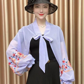 茗维雅刺绣防晒披肩精品丝巾女夏季外搭披风雪纺凉感骑车防晒衣网红