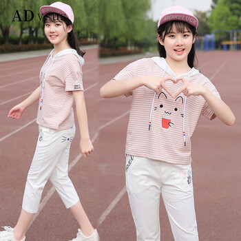 advsus官方品质运动套装女学生初中生女装夏季休闲少女韩版卫衣短袖七
