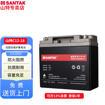 山特（SANTAK） UPS不间断电源专用阀控式铅酸蓄电池 C12-18 免维护电池12V18AH