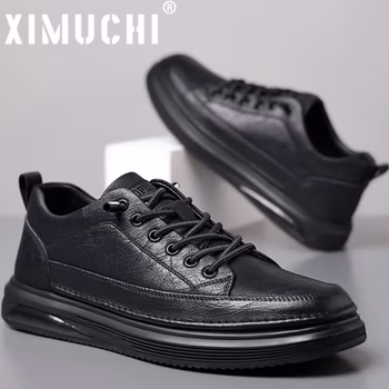 

希慕驰（XIMUCHI）品牌 皮鞋休闲鞋男 新款透气板鞋百搭皮面商务男鞋 时尚鞋子男 黑色（礼盒装） 38
