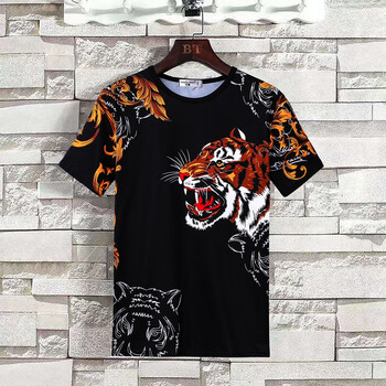 有龙图案的t恤夏装男士印花短袖中国风花衫半袖带龙上衣半截衣服潮t