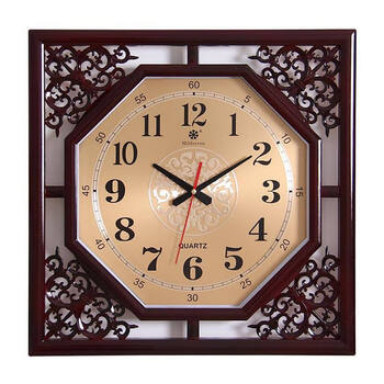 18英寸创意中式方形客厅挂钟仿古装饰钟表艺术雕花电子石英钟937方形