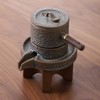 大唐红磨盘茶具石磨茶具单个冲泡茶器旋转出水防烫功夫茶壶懒人家用