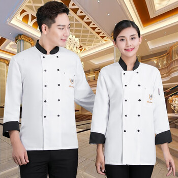 衣品永呈厨师工作服短袖餐厅饭店厨房夏季厨师服薄款透气网厨衣长袖秋冬装 白色兜绣厨-长袖 M