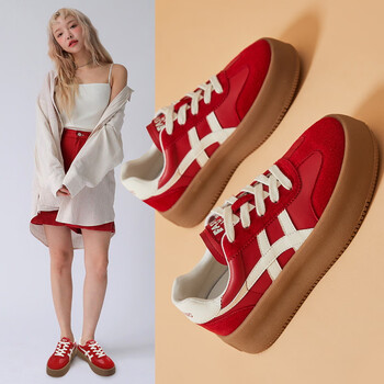 dlvcctuo红色阿甘鞋女2024春季新款女鞋百搭鞋子女款红鞋运动德训鞋