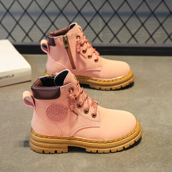 马丁靴2023春秋新款女孩靴子中大童皮靴秋季女童鞋子 7000黄 7000粉色