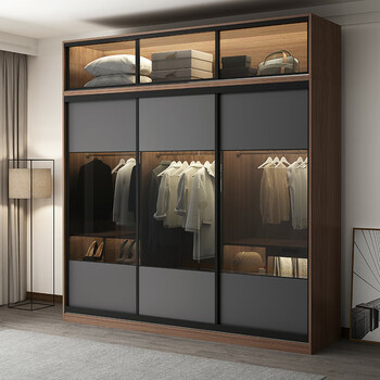 网红玻璃衣柜玻璃门衣柜现代简约家用卧室轻奢推拉门衣帽间组合整体大