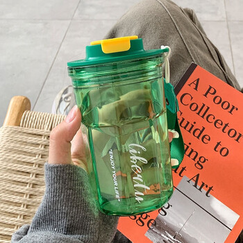 咏幻水杯女生咖啡杯夏天便携学生塑料新款杯子清新绿450ml0个