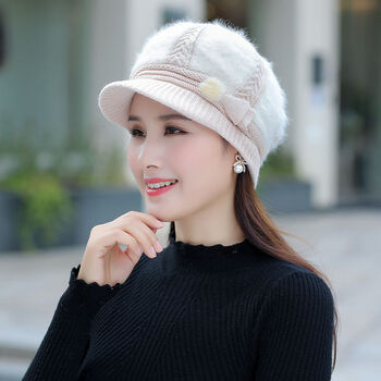 现货直发加绒针织帽女士帽子女百搭圆脸大脸显瘦冬天季洋气鸭舌帽40岁