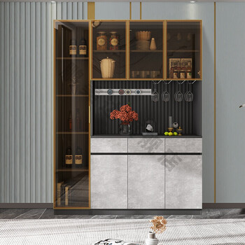 定制客厅酒柜轻奢储物柜现代简约餐边柜一体靠墙玻璃门展示柜定制