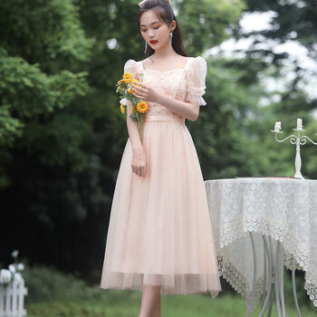 礼服 学生伴娘礼服女平时可穿1成人礼伴娘服学生晚礼服裙长款 香槟粉