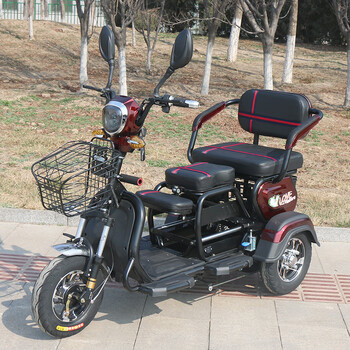电瓶车老年电动三轮车老人接送孩子车带棚 酒红色高配裸车不含电瓶