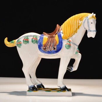 唐三彩抬蹄马上赢舞马手工艺品陶瓷摆件洛阳纪念品特色礼品舞马白色2
