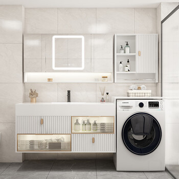 妙普乐轻奢浴室洗衣机组合柜 现代简约轻奢岩板浴室柜组合洗衣机一 12
