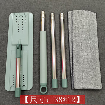 贝净洁刮刮乐拖把杆不锈钢杆子替换布替换杆子平板免手洗拖把替换头加厚 杆子+底板+2布[加大38 cm*12cm]