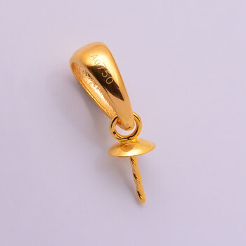 语瑶18k金扣头珍珠配件吊坠加厚版蜜蜡半孔圆珠空托diy金托空托厚金