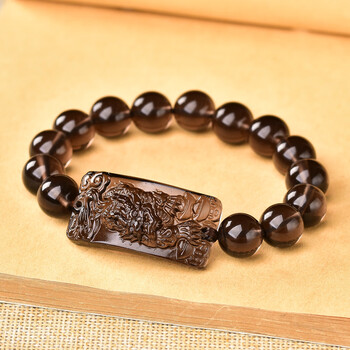 2023年冰种黑曜石麒麟金麟利贵吉手链火麒麟手串男女款 麒麟手链圆珠